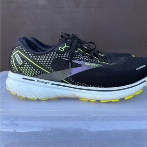 Brooks Black Running Shoes with Neon Yellow and Purple Accents
